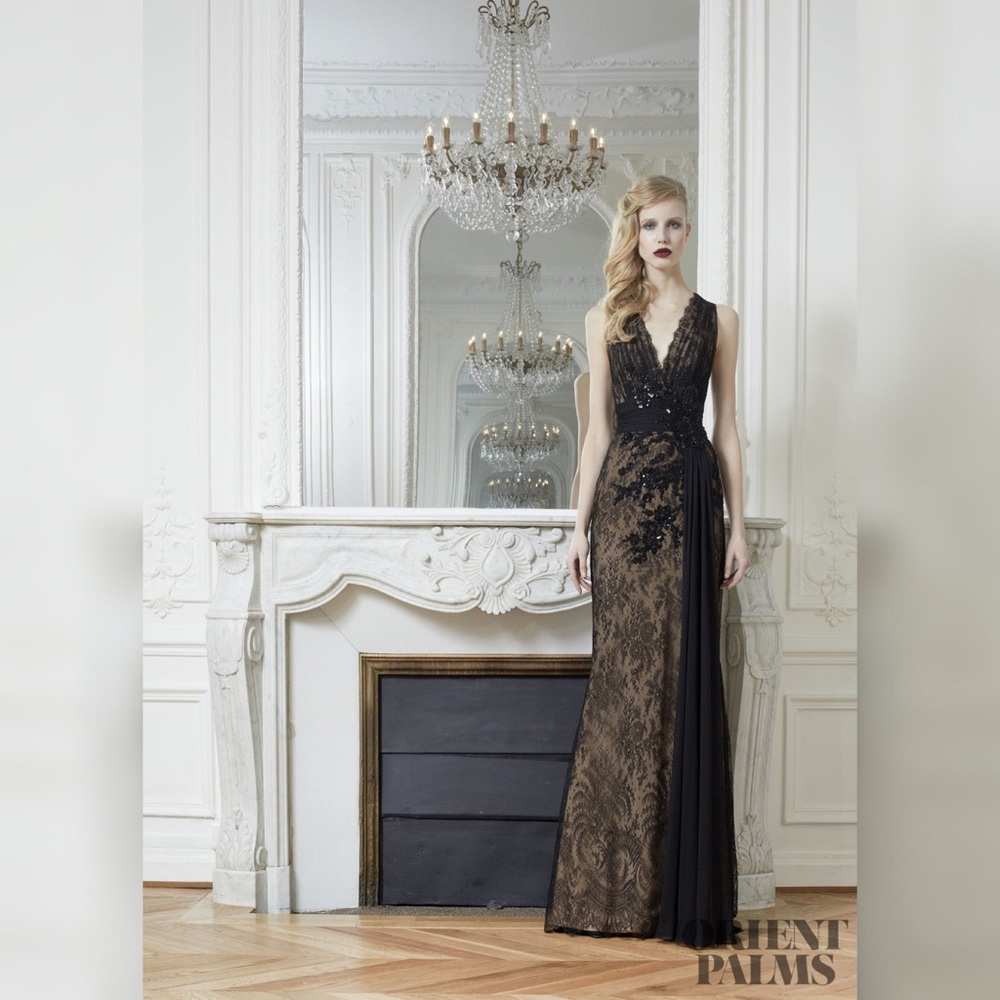 New Zuhair Murad 10 Black Nude Gown Dress Lace L